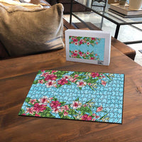 Hawaii Tropical Flowers Puzzle Sky Blue Polynesian Tattoo Art LT05 - Polynesian Pride