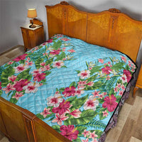 Hawaii Tropical Flowers Quilt Sky Blue Polynesian Tattoo Art LT05 - Polynesian Pride