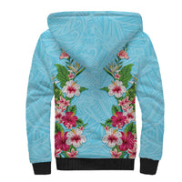 Hawaii Tropical Flowers Sherpa Hoodie Sky Blue Polynesian Tattoo Art LT05 - Polynesian Pride