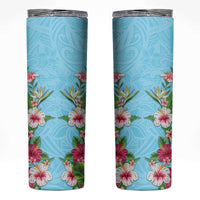 Hawaii Tropical Flowers Skinny Tumbler Sky Blue Polynesian Tattoo Art LT05 Blue - Polynesian Pride