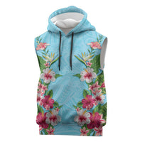 Hawaii Tropical Flowers Sleeveless Hoodie Sky Blue Polynesian Tattoo Art LT05 Blue - Polynesian Pride