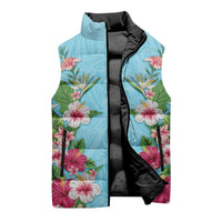 Hawaii Tropical Flowers Sleeveless Puffer Jacket Sky Blue Polynesian Tattoo Art LT05 - Polynesian Pride