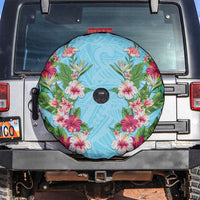 Hawaii Tropical Flowers Spare Tire Cover Sky Blue Polynesian Tattoo Art LT05 Blue - Polynesian Pride