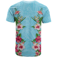 Hawaii Tropical Flowers T Shirt Sky Blue Polynesian Tattoo Art LT05 - Polynesian Pride