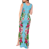Hawaii Tropical Flowers Tank Maxi Dress Sky Blue Polynesian Tattoo Art LT05 - Polynesian Pride