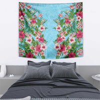Hawaii Tropical Flowers Tapestry Sky Blue Polynesian Tattoo Art LT05 - Polynesian Pride