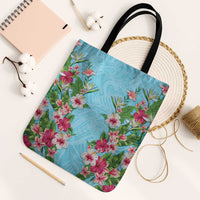 Hawaii Tropical Flowers Tote Bag Sky Blue Polynesian Tattoo Art LT05 Black Strap One Size Blue - Polynesian Pride