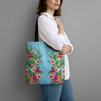 Hawaii Tropical Flowers Tote Bag Sky Blue Polynesian Tattoo Art LT05 - Polynesian Pride