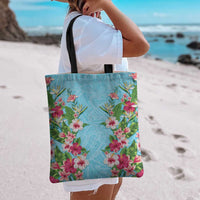 Hawaii Tropical Flowers Tote Bag Sky Blue Polynesian Tattoo Art LT05 - Polynesian Pride