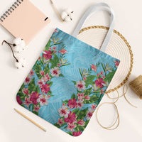 Hawaii Tropical Flowers Tote Bag Sky Blue Polynesian Tattoo Art LT05 White Strap One Size Blue - Polynesian Pride