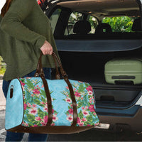 Hawaii Tropical Flowers Travel Bag Sky Blue Polynesian Tattoo Art