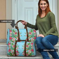 Hawaii Tropical Flowers Travel Bag Sky Blue Polynesian Tattoo Art