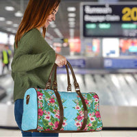 Hawaii Tropical Flowers Travel Bag Sky Blue Polynesian Tattoo Art