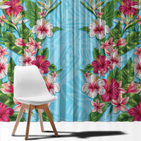 Hawaii Tropical Flowers Window Curtain Sky Blue Polynesian Tattoo Art LT05 - Polynesian Pride