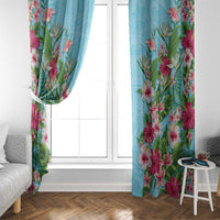Hawaii Tropical Flowers Window Curtain Sky Blue Polynesian Tattoo Art LT05 - Polynesian Pride