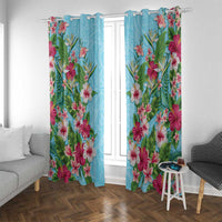 Hawaii Tropical Flowers Window Curtain Sky Blue Polynesian Tattoo Art LT05 With Grommets Blue - Polynesian Pride