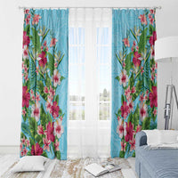 Hawaii Tropical Flowers Window Curtain Sky Blue Polynesian Tattoo Art LT05 - Polynesian Pride