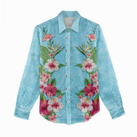 Hawaii Tropical Flowers Women Casual Shirt Sky Blue Polynesian Tattoo Art LT05 - Polynesian Pride