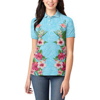 Hawaii Tropical Flowers Women Polo Shirt Sky Blue Polynesian Tattoo Art LT05 - Polynesian Pride