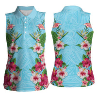 Hawaii Tropical Flowers Women Sleeveless Polo Shirt Sky Blue Polynesian Tattoo Art LT05 - Polynesian Pride