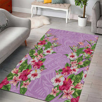 Hawaii Tropical Flowers Area Rug Lavender Polynesian Tattoo Art