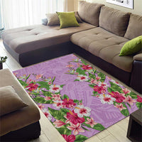 Hawaii Tropical Flowers Area Rug Lavender Polynesian Tattoo Art