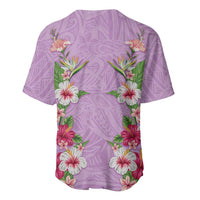 Hawaii Tropical Flowers Baseball Jersey Lavender Polynesian Tattoo Art LT05 - Polynesian Pride