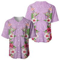 Hawaii Tropical Flowers Baseball Jersey Lavender Polynesian Tattoo Art LT05 - Polynesian Pride