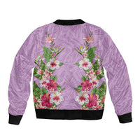Hawaii Tropical Flowers Bomber Jacket Lavender Polynesian Tattoo Art LT05 - Polynesian Pride