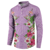 Hawaii Tropical Flowers Button Sweatshirt Lavender Polynesian Tattoo Art LT05 - Polynesian Pride