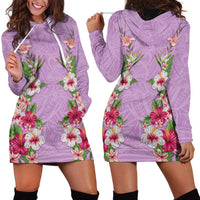 Hawaii Tropical Flowers Hoodie Dress Lavender Polynesian Tattoo Art LT05 - Polynesian Pride