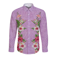 Hawaii Tropical Flowers Long Sleeve Button Shirt Lavender Polynesian Tattoo Art LT05 Unisex Lavender - Polynesian Pride