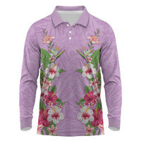 Hawaii Tropical Flowers Long Sleeve Polo Shirt Lavender Polynesian Tattoo Art LT05 Lavender - Polynesian Pride