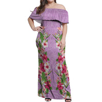 Hawaii Tropical Flowers Off Shoulder Maxi Dress Lavender Polynesian Tattoo Art LT05 Women Lavender - Polynesian Pride
