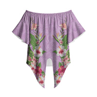 Hawaii Tropical Flowers Off Shoulder Wrap Waist Top Lavender Polynesian Tattoo Art LT05 Lavender - Polynesian Pride