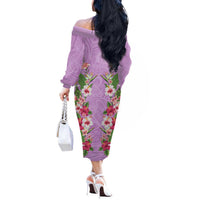 Hawaii Tropical Flowers Off The Shoulder Long Sleeve Dress Lavender Polynesian Tattoo Art LT05 - Polynesian Pride