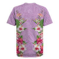 Hawaii Tropical Flowers Rugby Jersey Lavender Polynesian Tattoo Art LT05 - Polynesian Pride