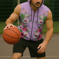 Hawaii Tropical Flowers Sleeveless Zip Hoodie Lavender Polynesian Tattoo Art LT05 - Polynesian Pride