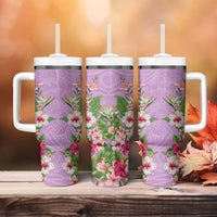 Hawaii Tropical Flowers Tumbler With Handle Lavender Polynesian Tattoo Art LT05 - Polynesian Pride