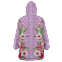Hawaii Tropical Flowers Wearable Blanket Hoodie Lavender Polynesian Tattoo Art LT05 - Polynesian Pride