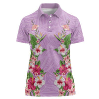 Hawaii Tropical Flowers Women Polo Shirt Lavender Polynesian Tattoo Art LT05 Female Lavender - Polynesian Pride