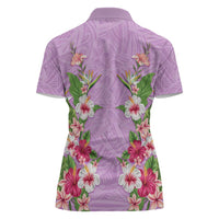 Hawaii Tropical Flowers Women Polo Shirt Lavender Polynesian Tattoo Art LT05 - Polynesian Pride