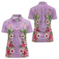 Hawaii Tropical Flowers Women Polo Shirt Lavender Polynesian Tattoo Art LT05 - Polynesian Pride