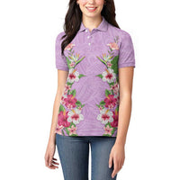 Hawaii Tropical Flowers Women Polo Shirt Lavender Polynesian Tattoo Art LT05 - Polynesian Pride