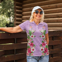 Hawaii Tropical Flowers Women Polo Shirt Lavender Polynesian Tattoo Art LT05 - Polynesian Pride