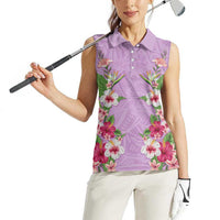 Hawaii Tropical Flowers Women Sleeveless Polo Shirt Lavender Polynesian Tattoo Art LT05 - Polynesian Pride