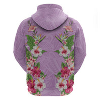 Hawaii Tropical Flowers Zip Hoodie Lavender Polynesian Tattoo Art LT05 - Polynesian Pride