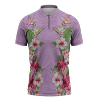 Hawaii Tropical Flowers Zipper Polo Shirt Lavender Polynesian Tattoo Art LT05 Lavender - Polynesian Pride
