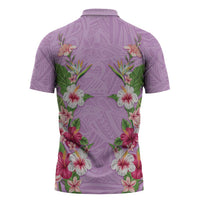 Hawaii Tropical Flowers Zipper Polo Shirt Lavender Polynesian Tattoo Art LT05 - Polynesian Pride