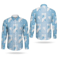 Bula Fiji Couples Matching Off Shoulder Maxi Dress and Long Sleeve Button Shirt Blue Makare Masi Tapa Pattern LT05 - Polynesian Pride